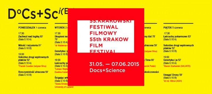 Baner z okładką książki DOCS+SCIENCE czyli pokaz filmów naukowych na Krakowskim Festiwalu Filmowym