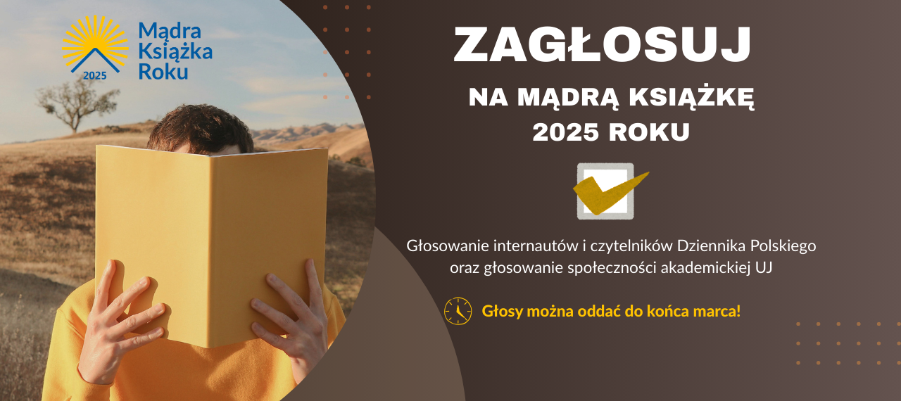 Baner z informacją o głosowaniu internautów i cztelników Dziennika Polskiego iraz głosowaniu społęczności akademickiej UJ MKR2025